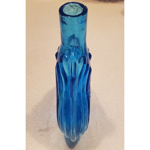 Vtg CLEVENGER BROTHERS blue Glass SCROLL FLASK Arthur Singer pileated woodpecker - Picture 7 of 7
